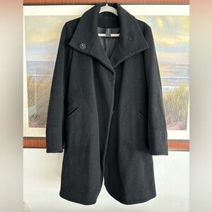 Zero + Maria Cornejo Women's Wool Long Winter Coat Black High Neck 8